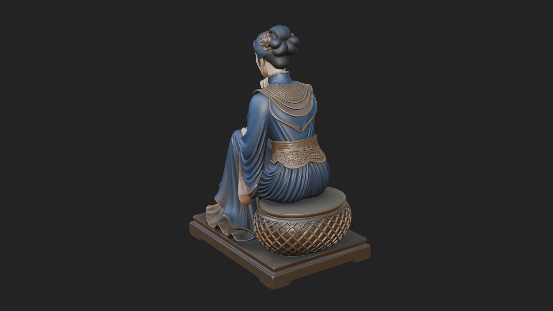Seated Hanfu Lady Statue Design 2 3D Print Model 3D Model
