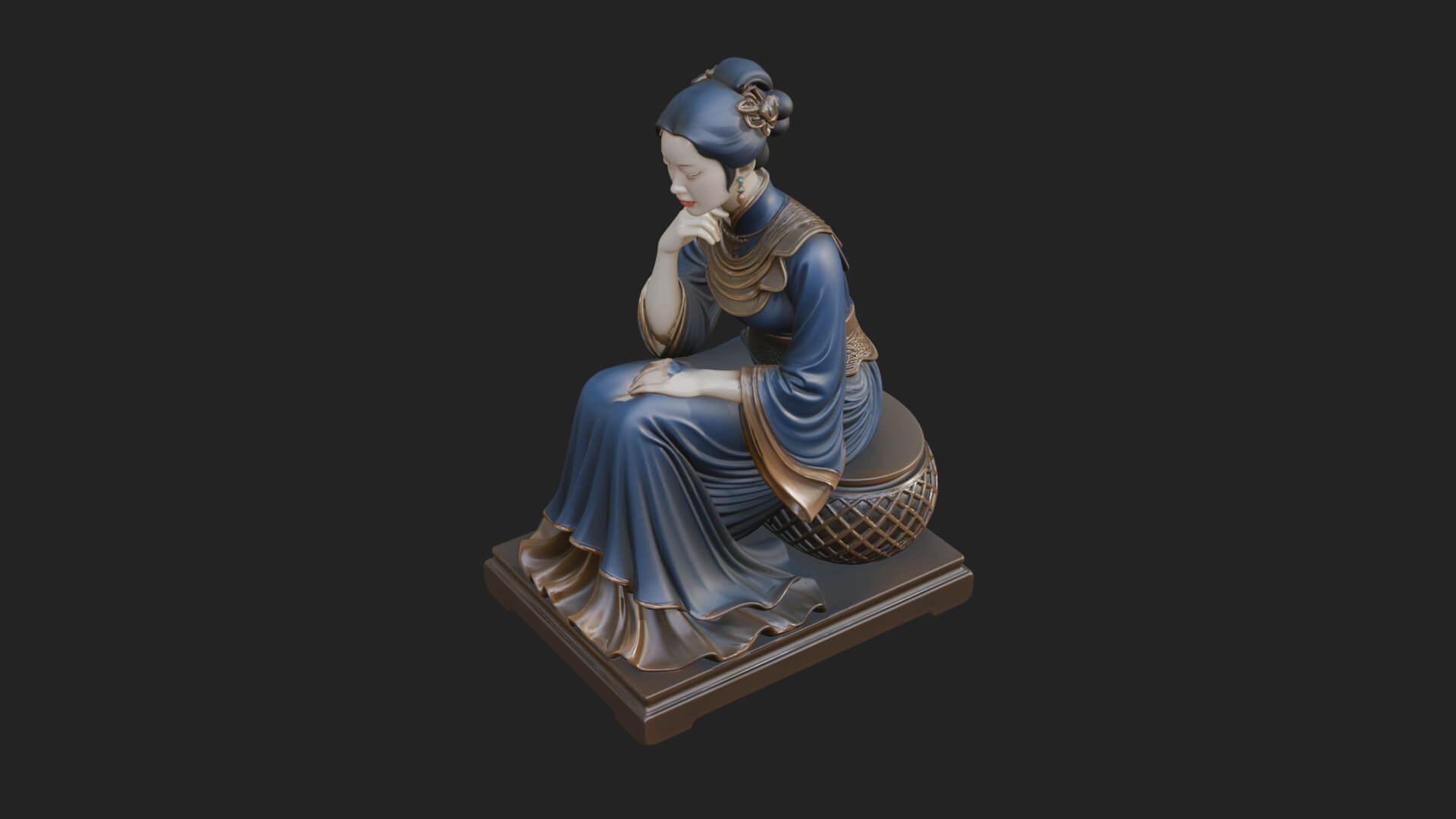 Seated Hanfu Lady Statue Design 2 3D Print Model 3D Model
