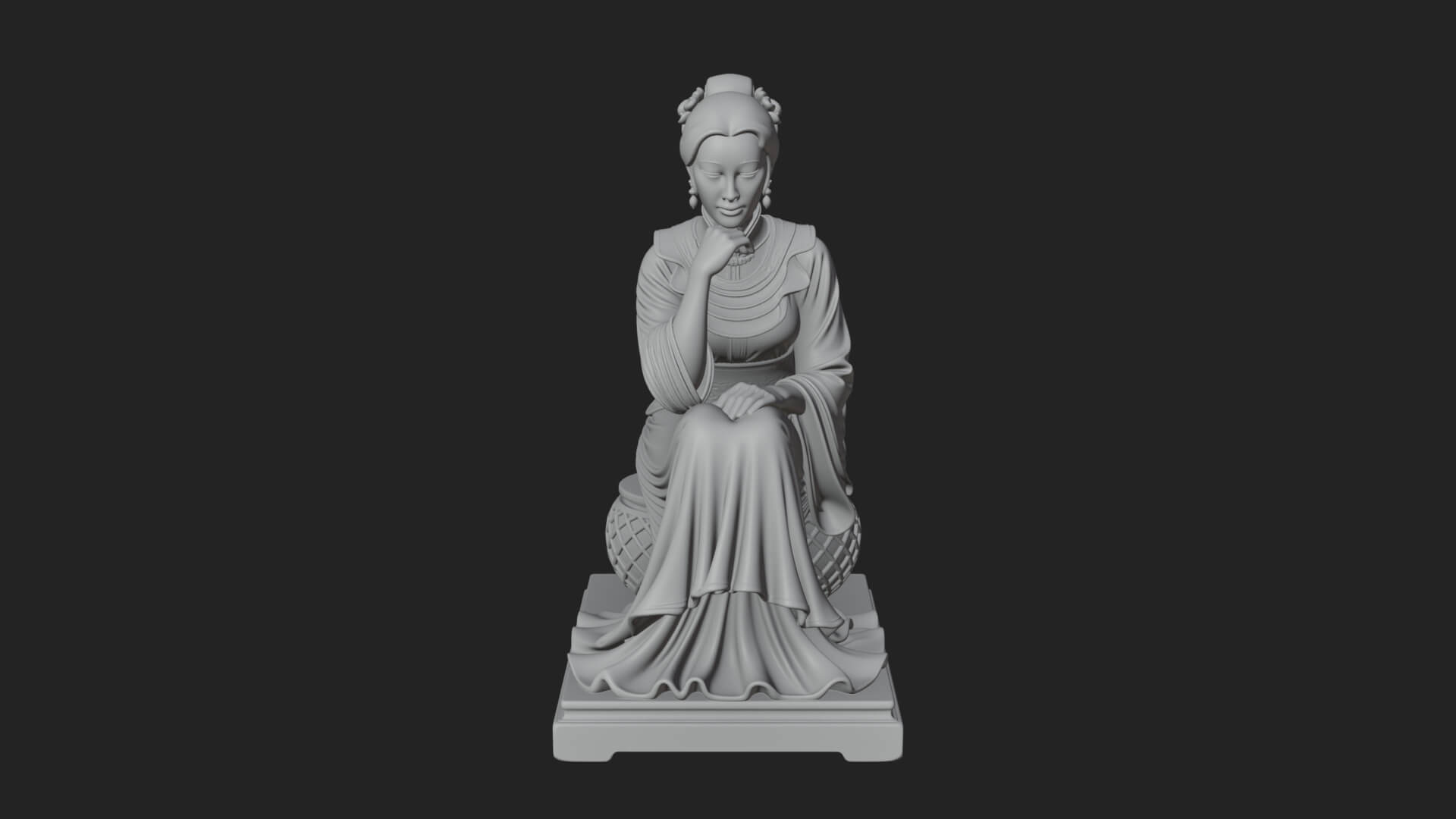 Seated Hanfu Lady Statue Design 2 3D Print Model 3D Model