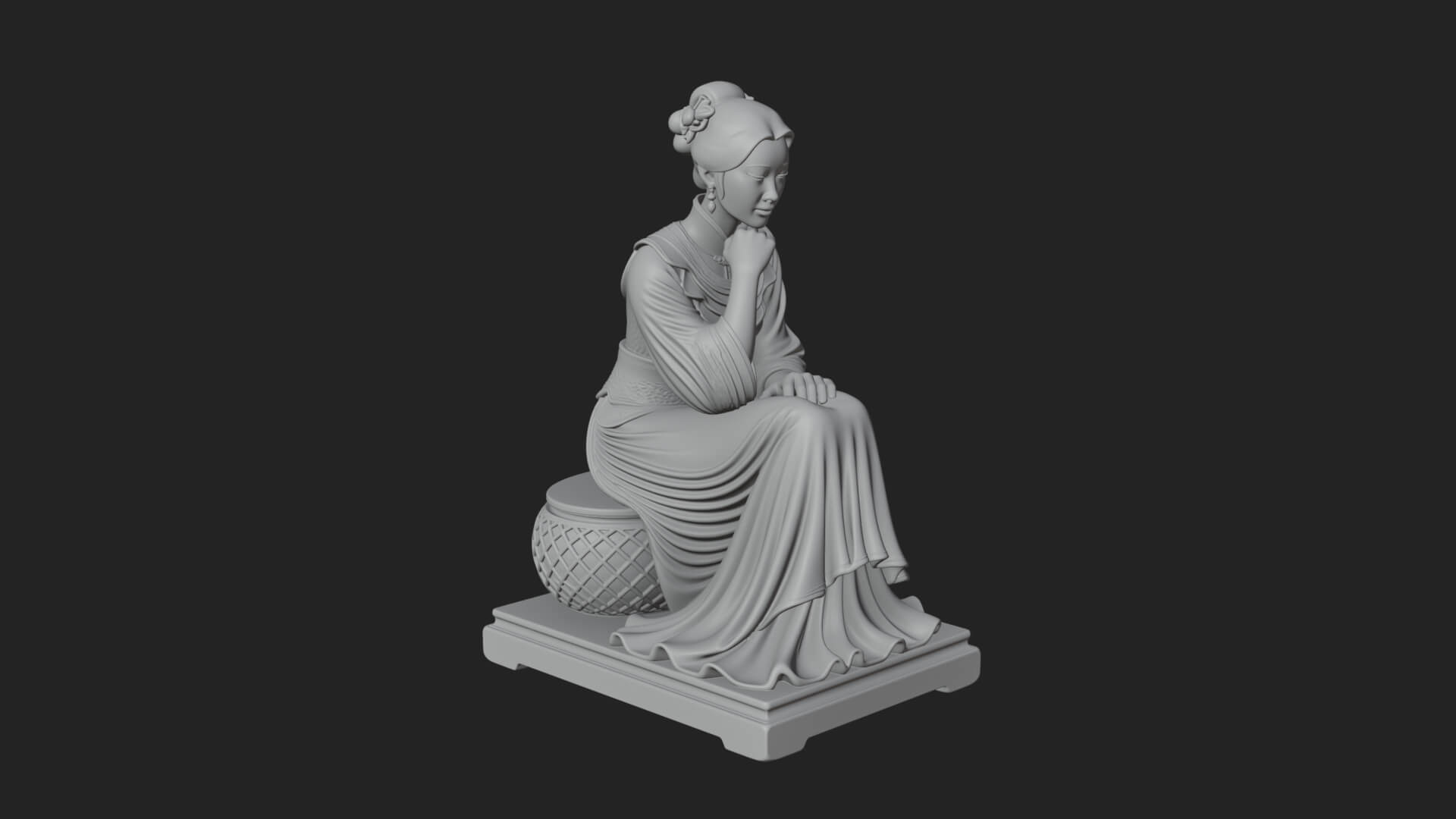 Seated Hanfu Lady Statue Design 2 3D Print Model 3D Model