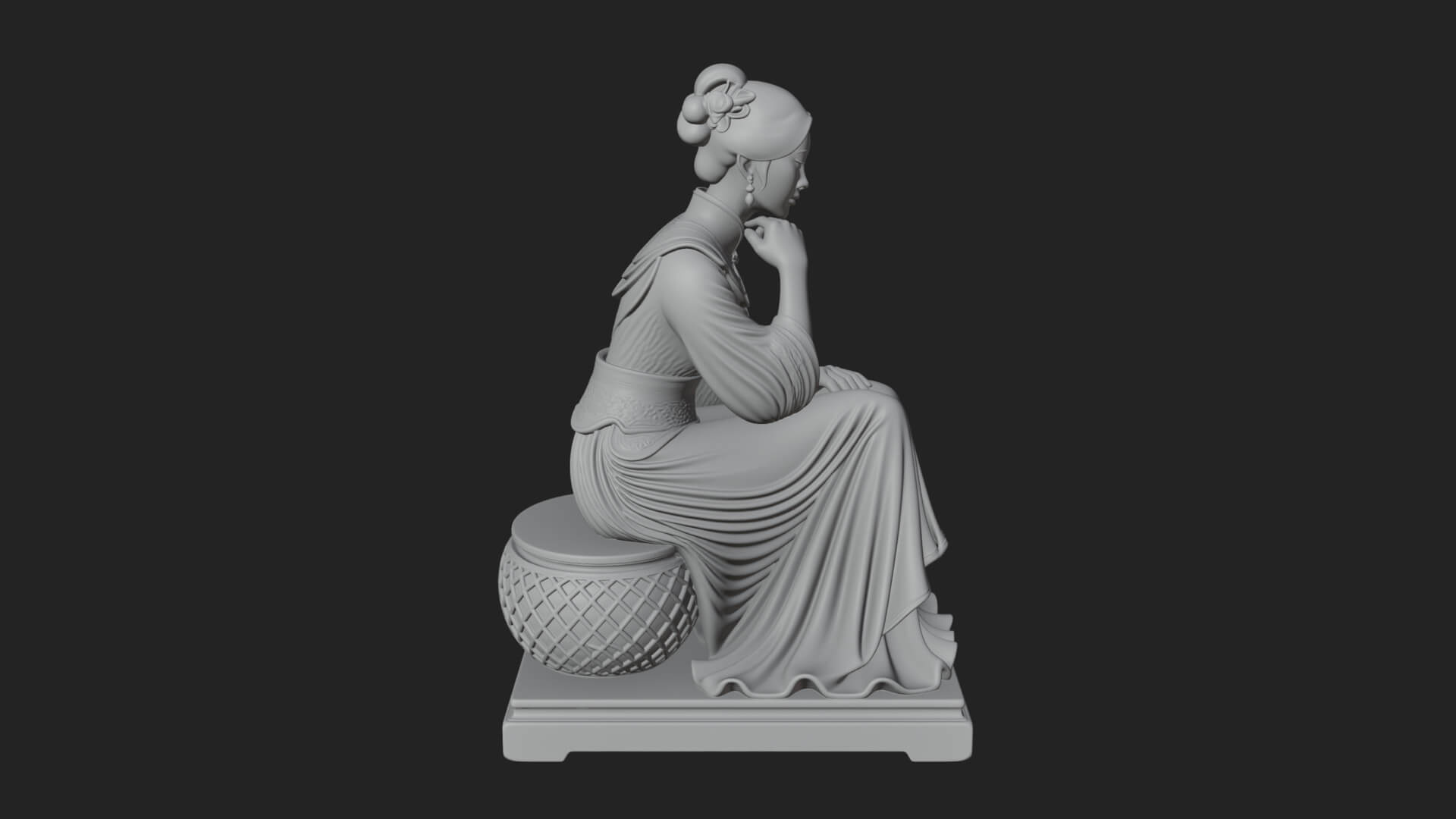 Seated Hanfu Lady Statue Design 2 3D Print Model 3D Model