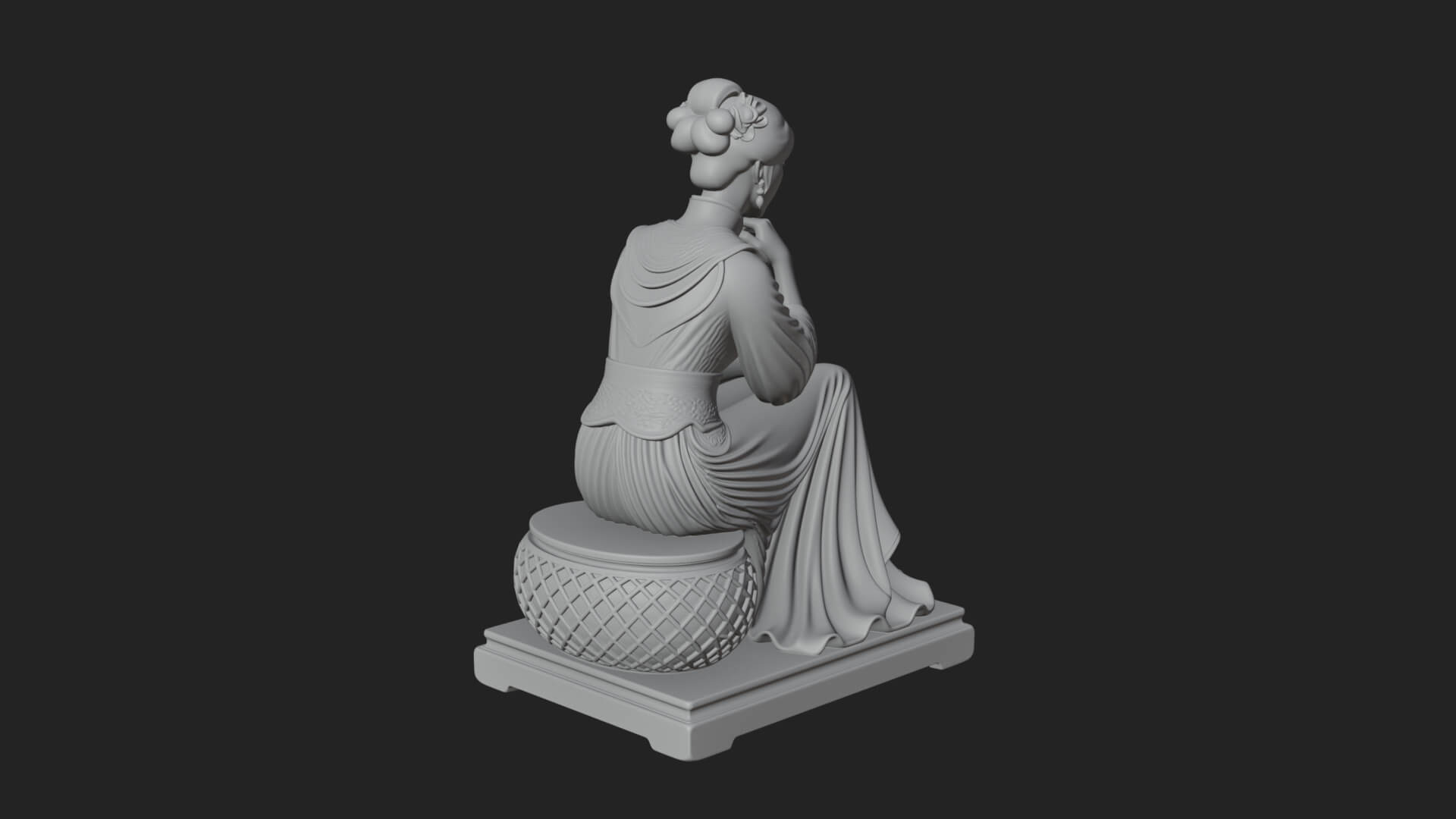 Seated Hanfu Lady Statue Design 2 3D Print Model 3D Model