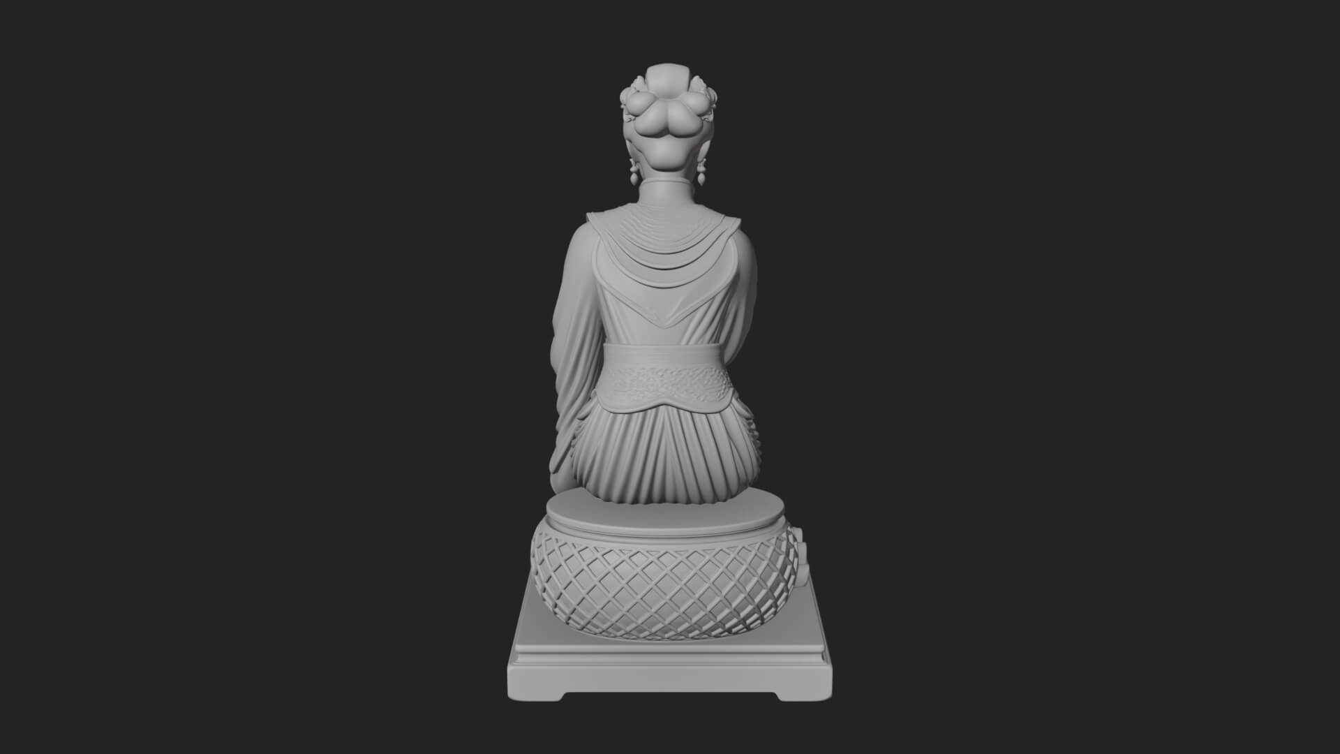 Seated Hanfu Lady Statue Design 2 3D Print Model 3D Model