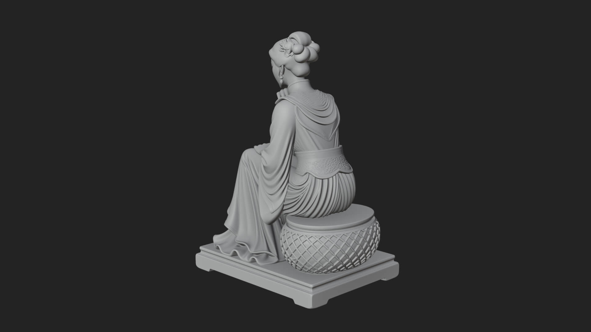 Seated Hanfu Lady Statue Design 2 3D Print Model 3D Model