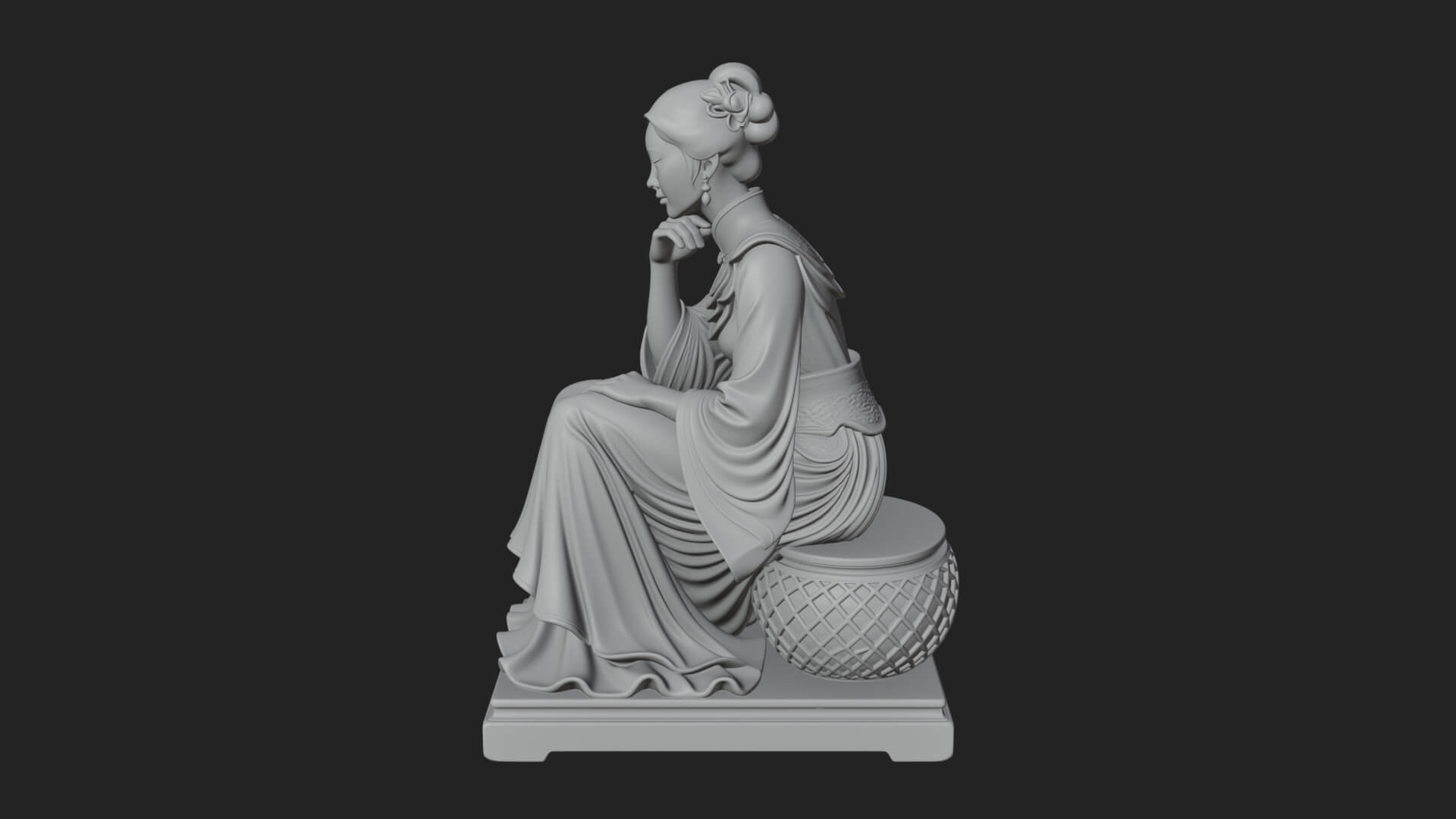 Seated Hanfu Lady Statue Design 2 3D Print Model 3D Model