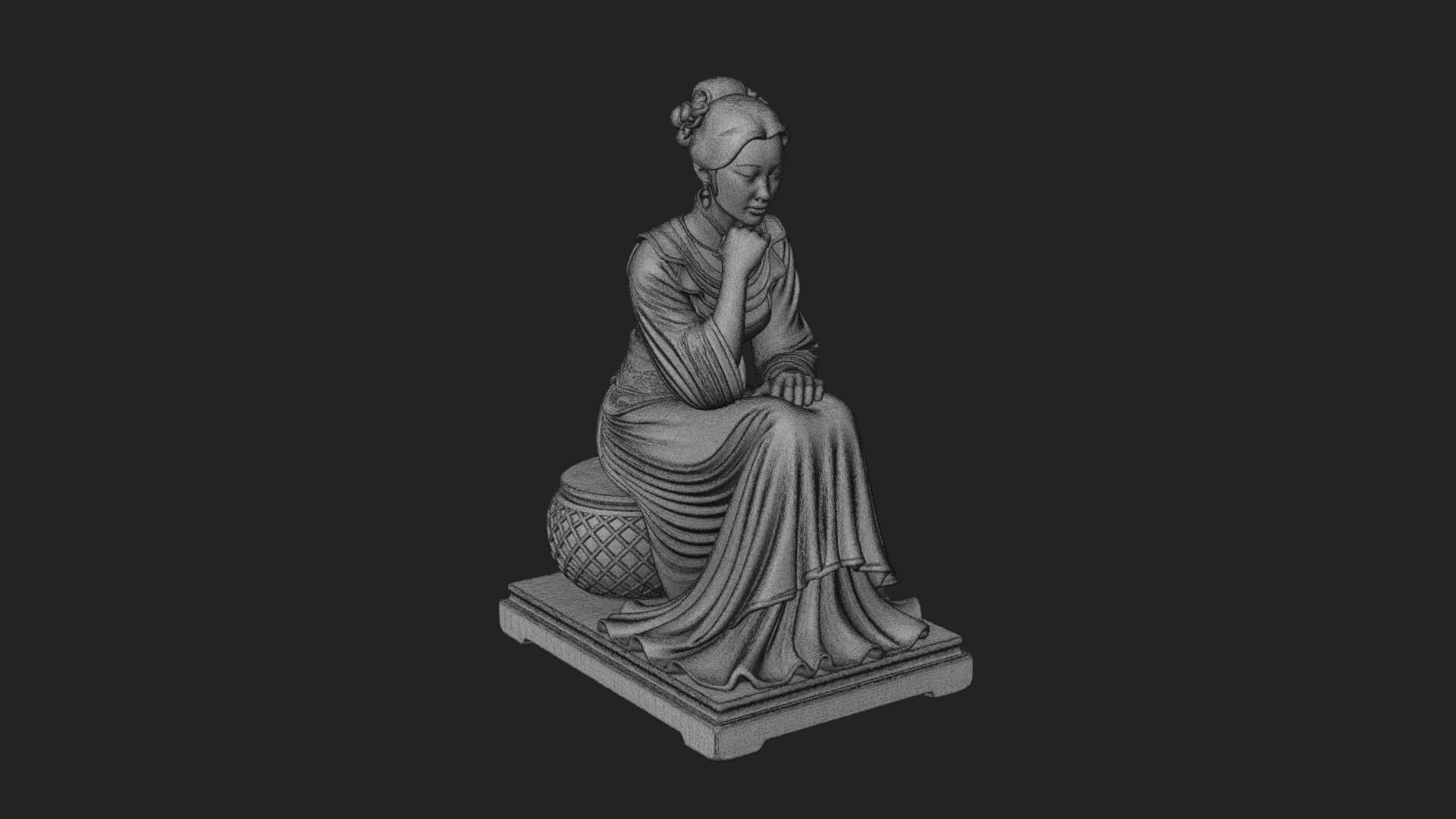 Seated Hanfu Lady Statue Design 2 3D Print Model 3D Model