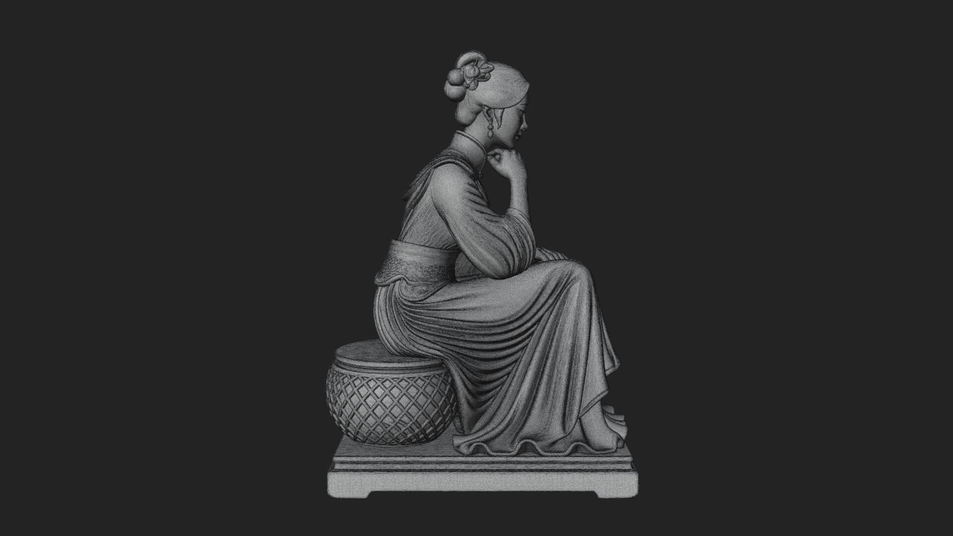 Seated Hanfu Lady Statue Design 2 3D Print Model 3D Model
