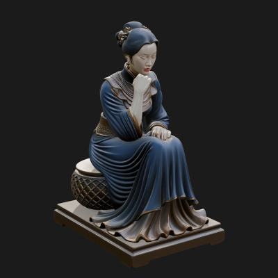 Seated Hanfu Lady Statue Design 2 3D Print Model