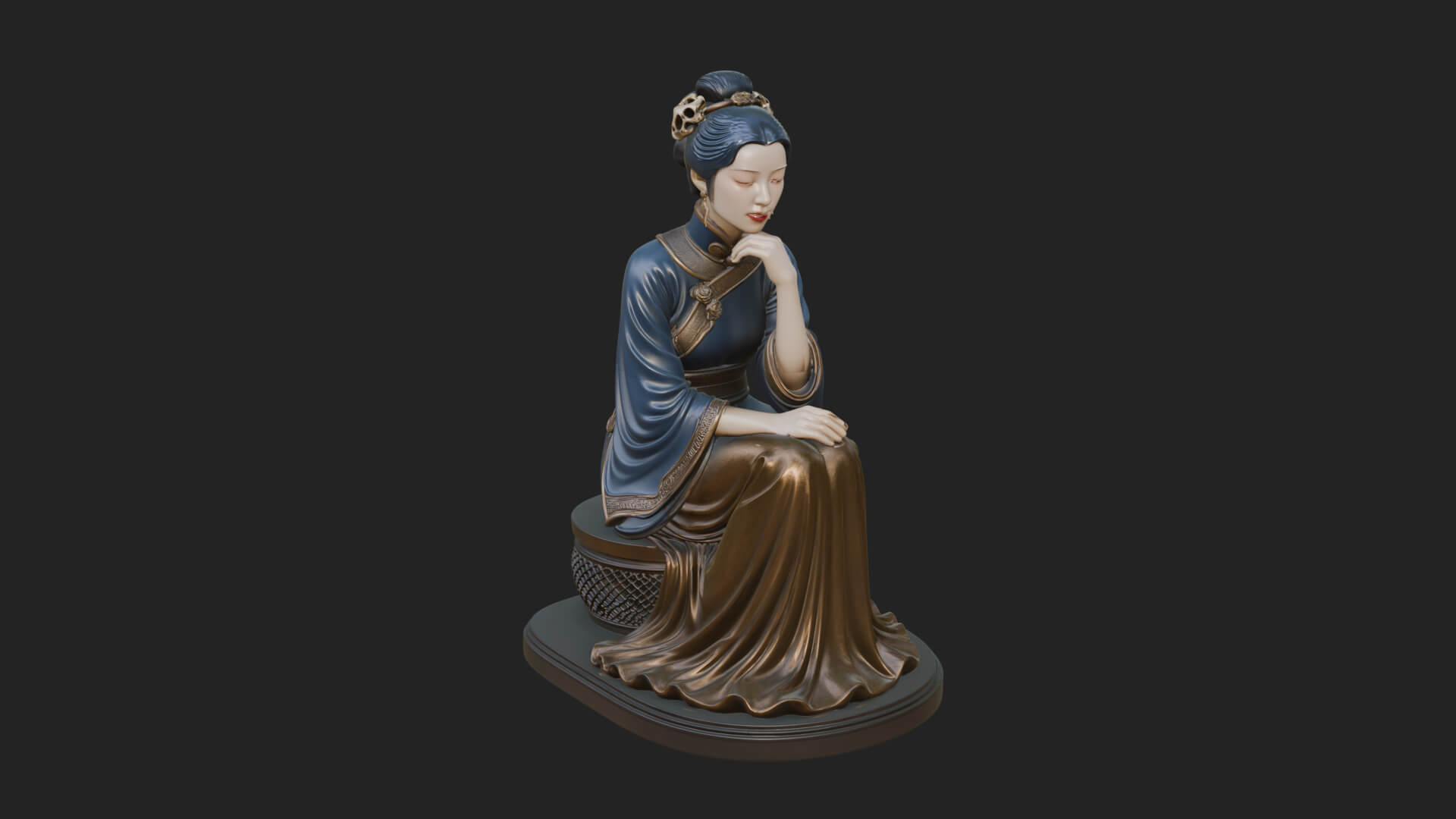 Seated Hanfu Lady Statue Design 3 3D Print Model 3D Model
