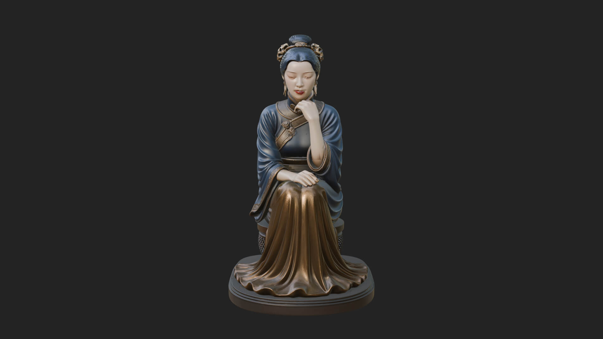 Seated Hanfu Lady Statue Design 3 3D Print Model 3D Model