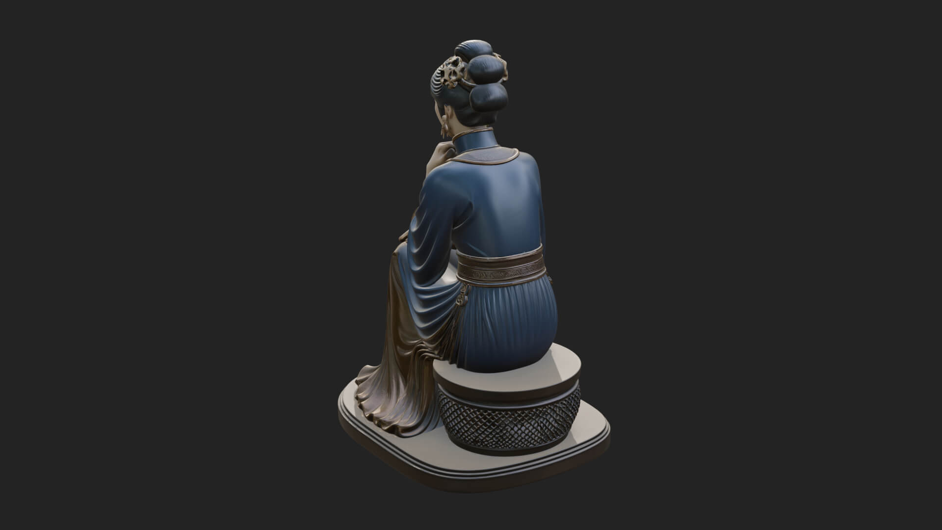 Seated Hanfu Lady Statue Design 3 3D Print Model 3D Model