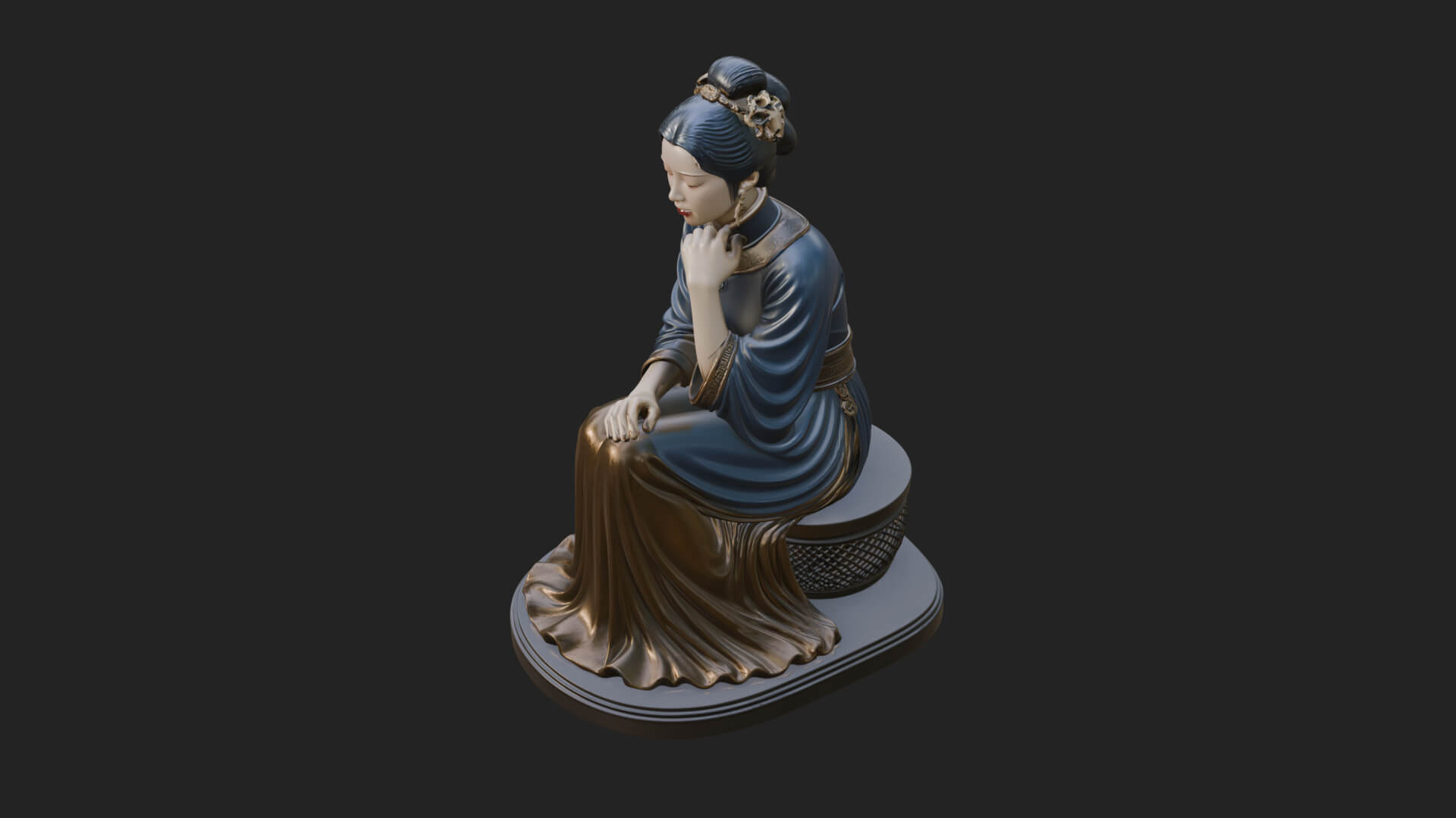 Seated Hanfu Lady Statue Design 3 3D Print Model 3D Model
