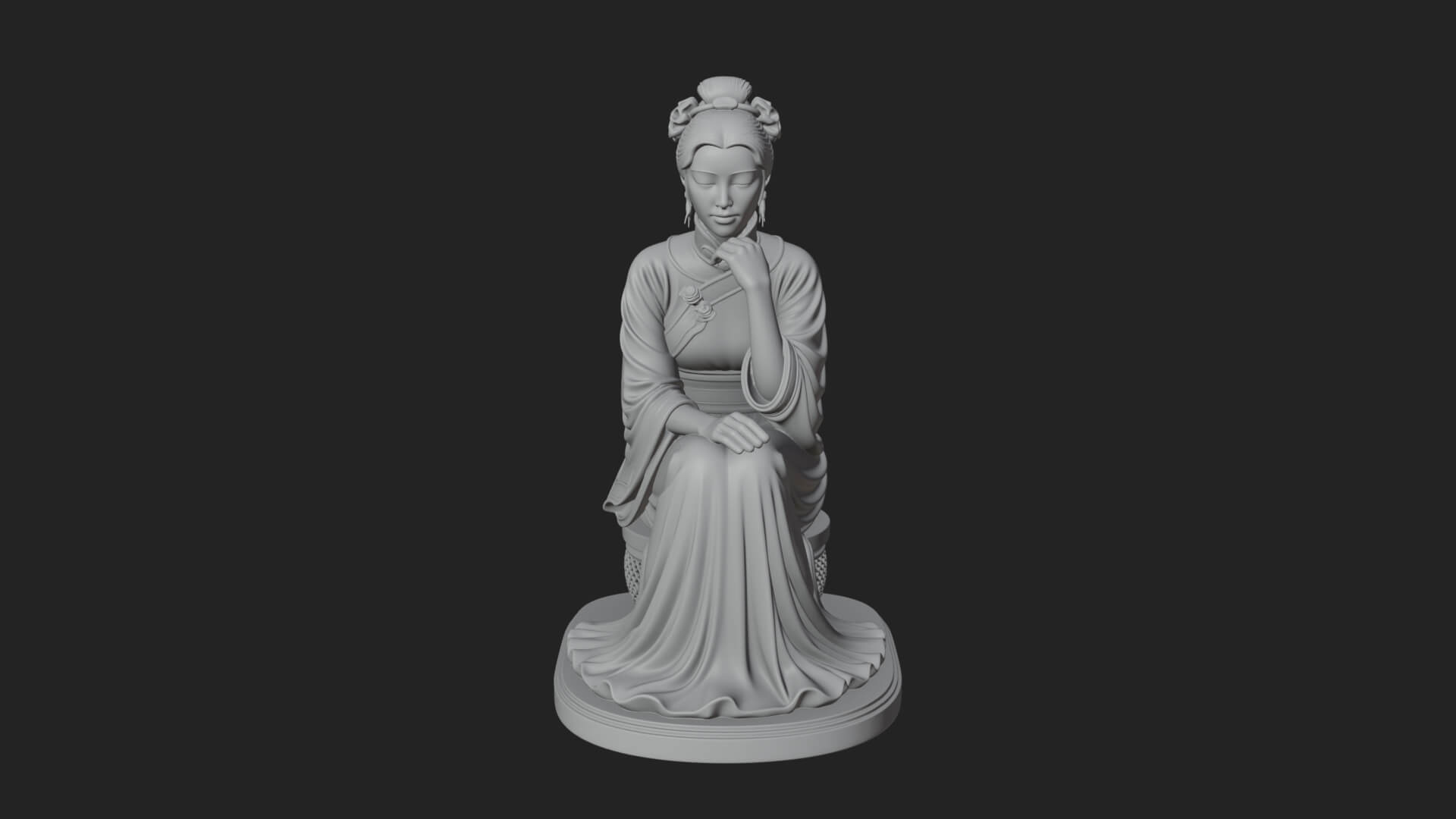 Seated Hanfu Lady Statue Design 3 3D Print Model 3D Model