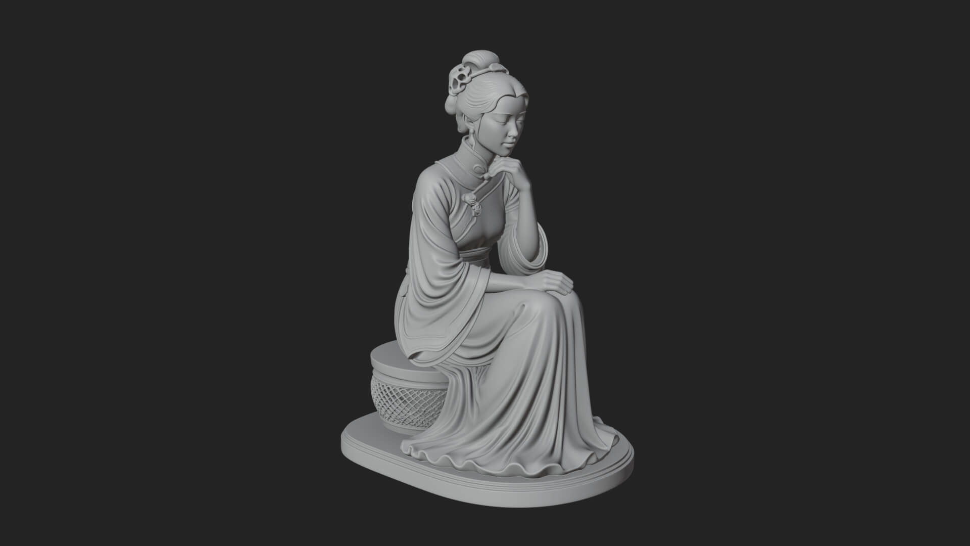 Seated Hanfu Lady Statue Design 3 3D Print Model 3D Model