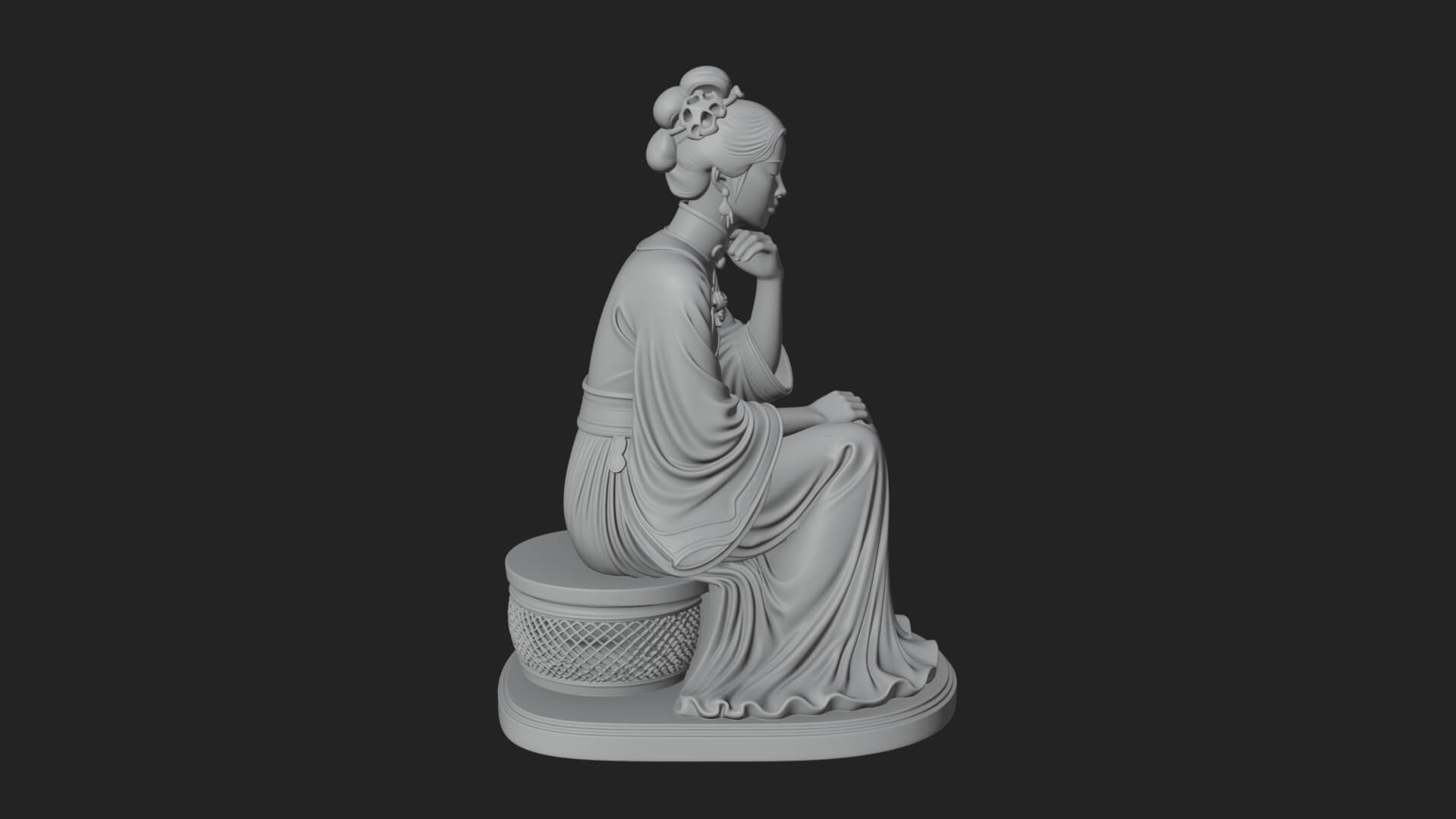 Seated Hanfu Lady Statue Design 3 3D Print Model 3D Model