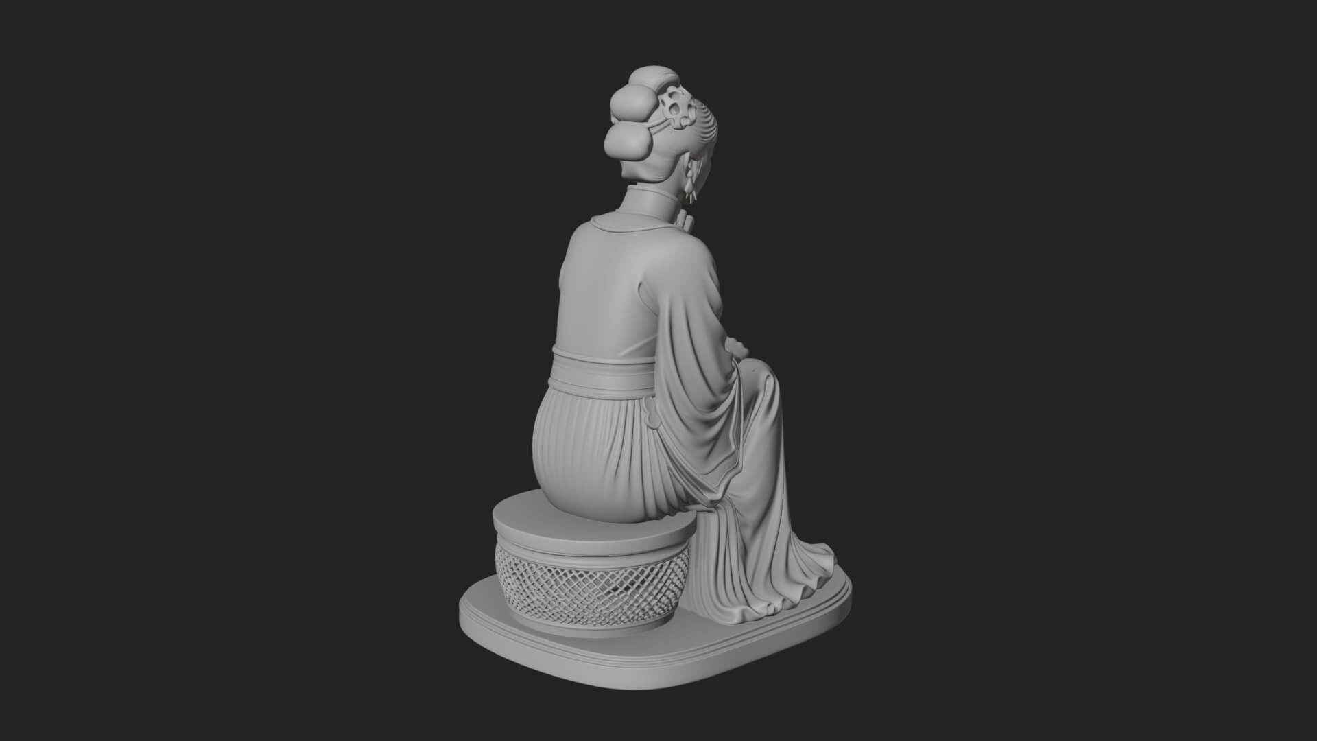 Seated Hanfu Lady Statue Design 3 3D Print Model 3D Model
