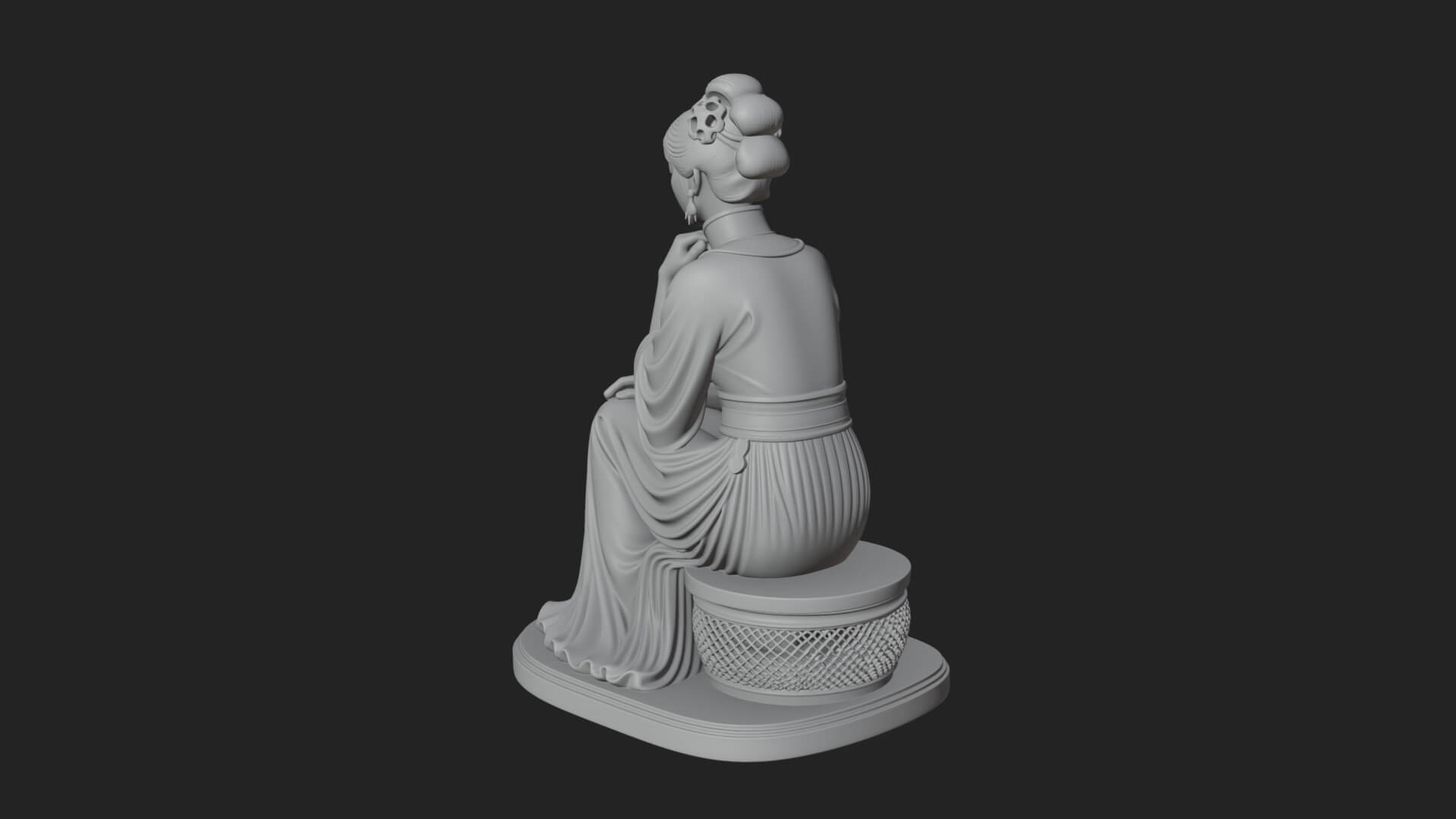 Seated Hanfu Lady Statue Design 3 3D Print Model 3D Model
