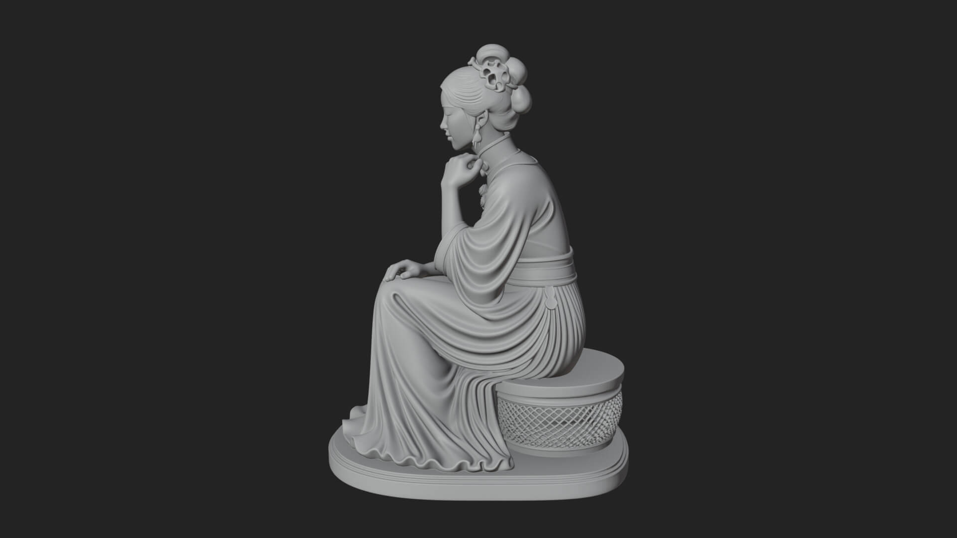 Seated Hanfu Lady Statue Design 3 3D Print Model 3D Model