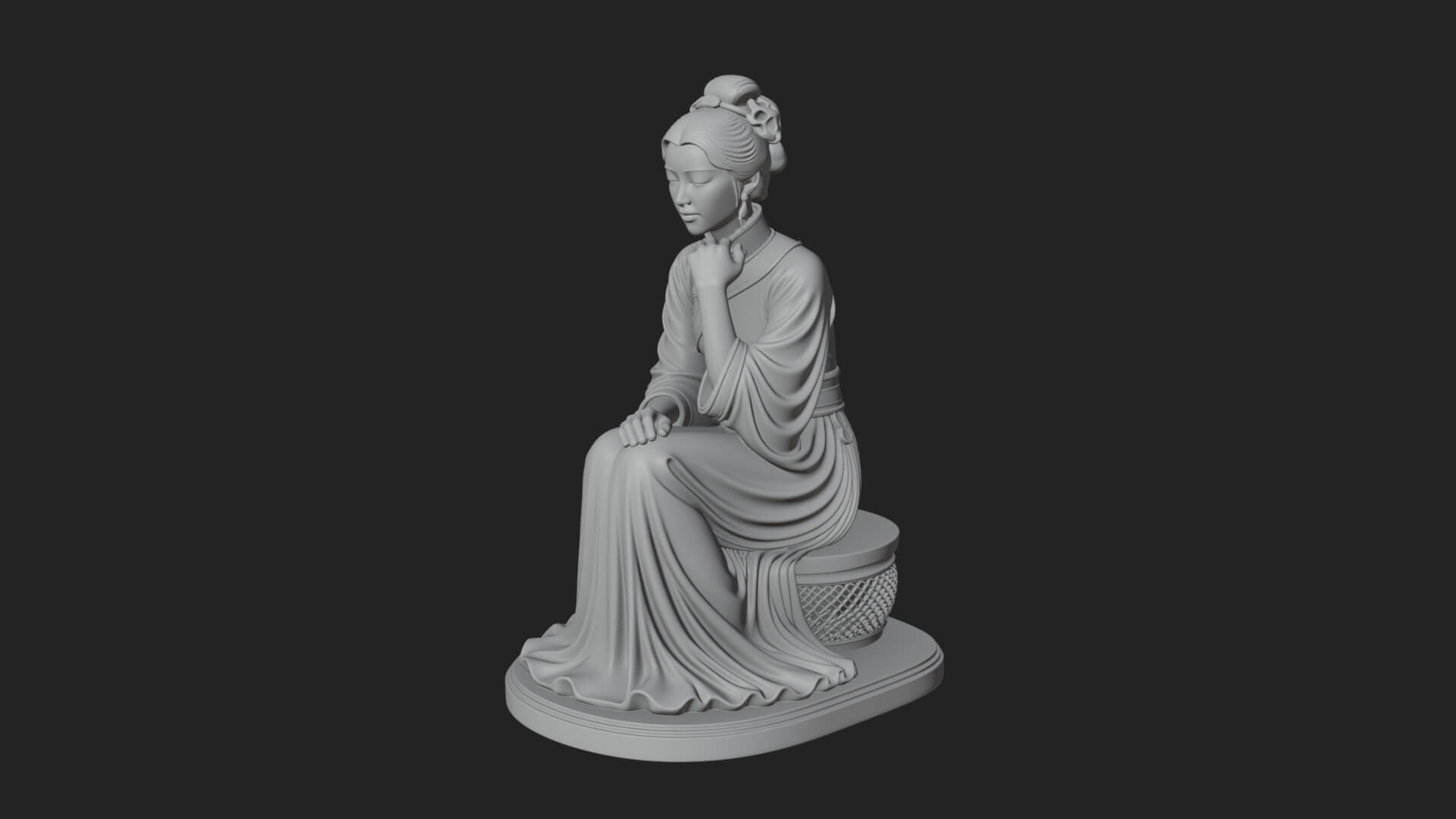 Seated Hanfu Lady Statue Design 3 3D Print Model 3D Model