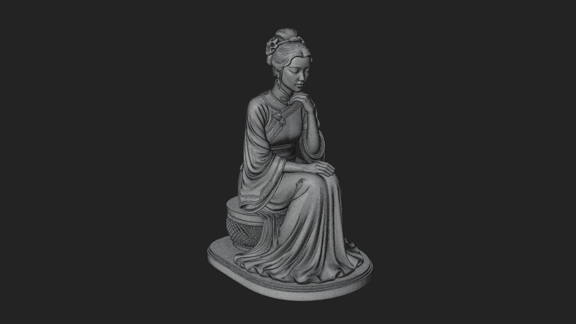 Seated Hanfu Lady Statue Design 3 3D Print Model 3D Model