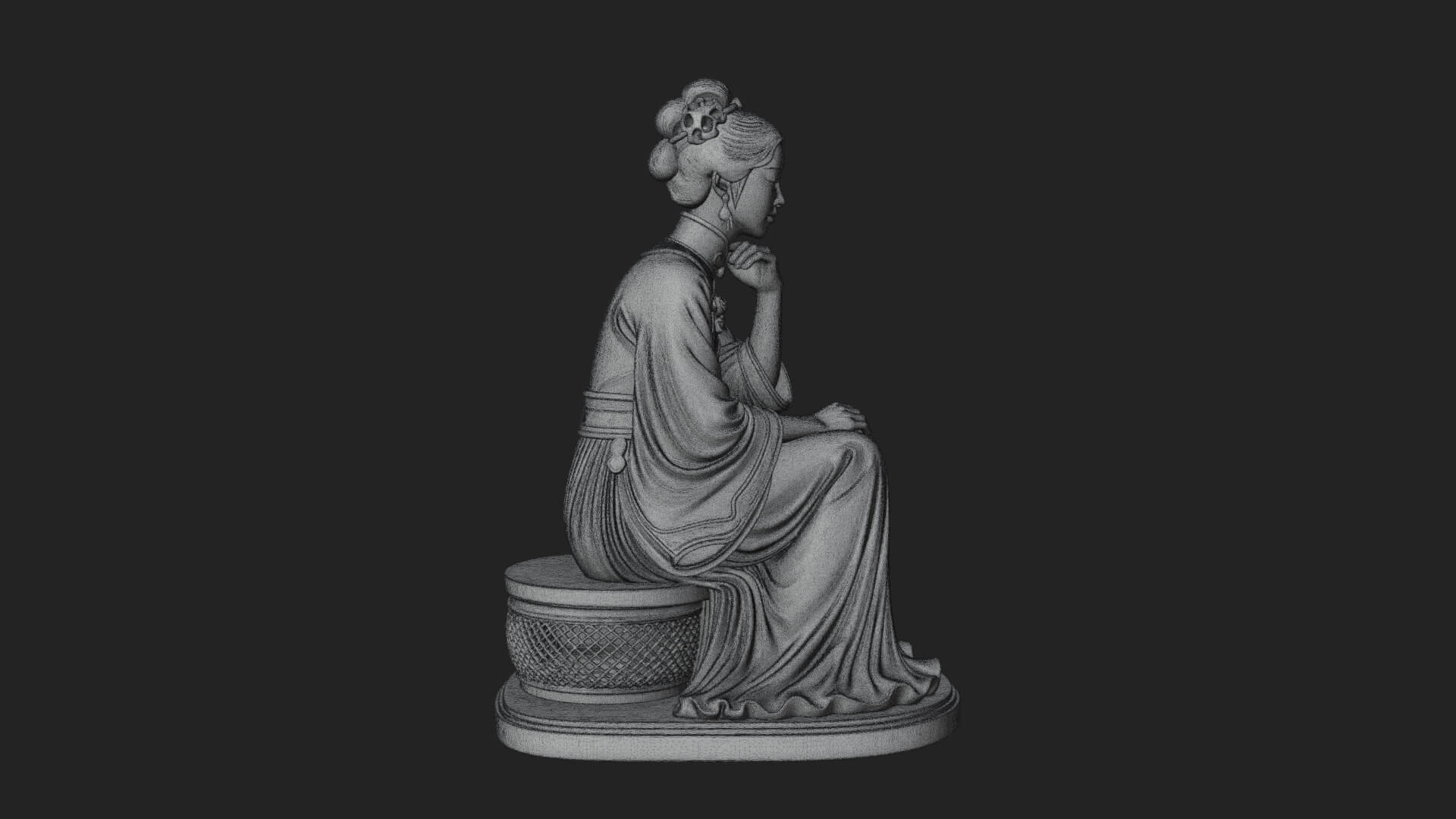 Seated Hanfu Lady Statue Design 3 3D Print Model 3D Model