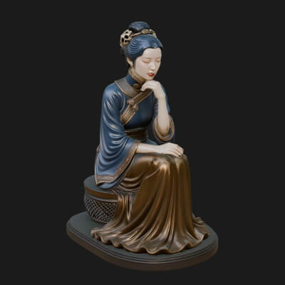 Seated Hanfu Lady Statue Design 3 3D Print Model