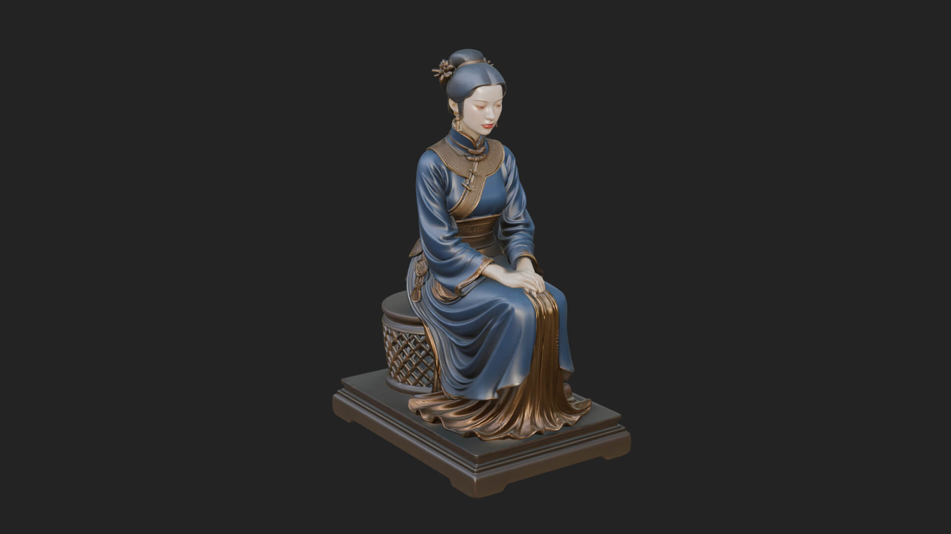 Seated Hanfu Lady Statue Design 4 3D Print Model 3D Model