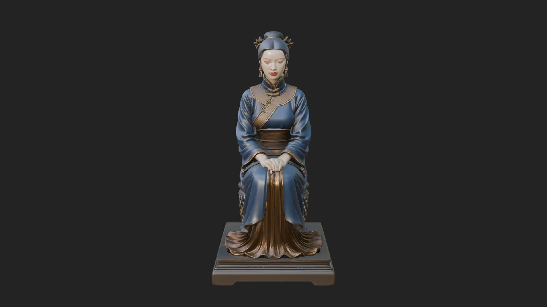 Seated Hanfu Lady Statue Design 4 3D Print Model 3D Model