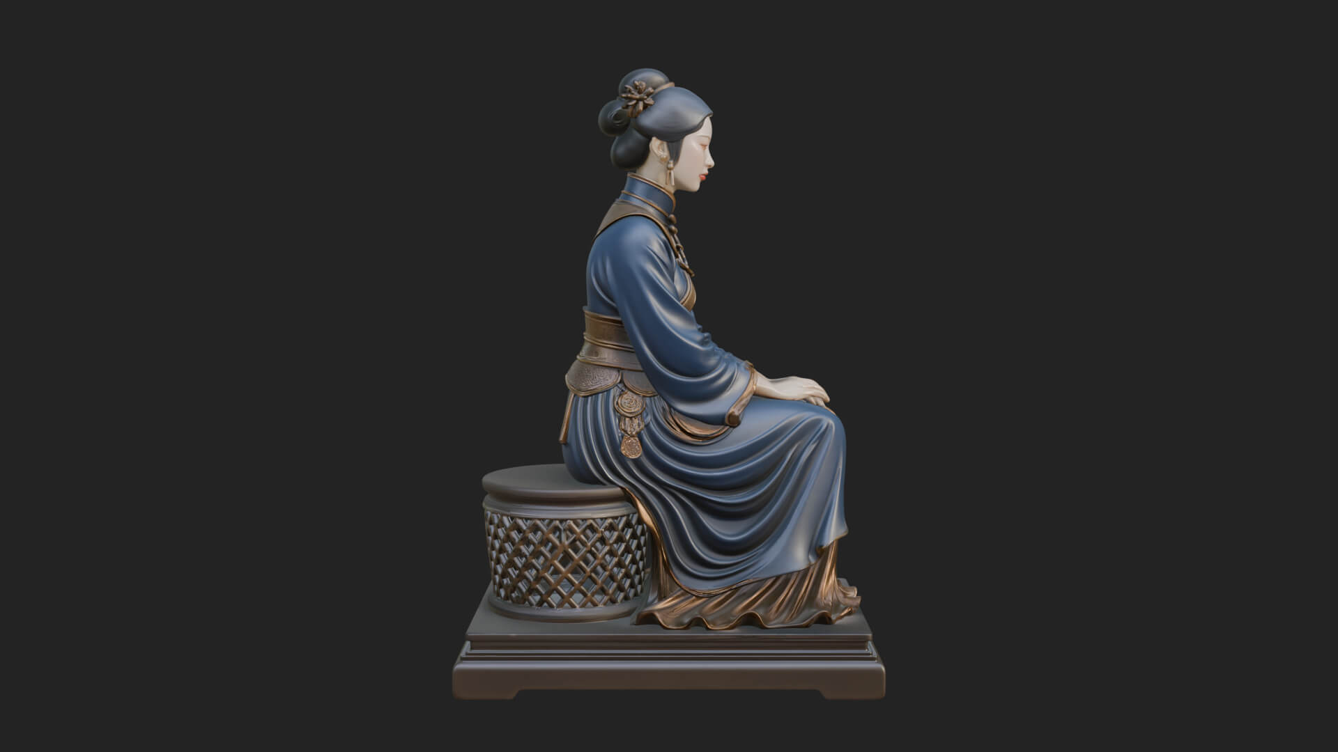 Seated Hanfu Lady Statue Design 4 3D Print Model 3D Model