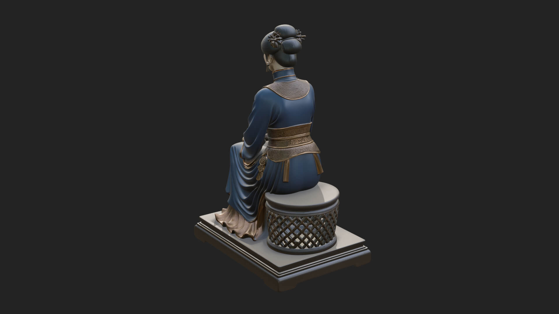 Seated Hanfu Lady Statue Design 4 3D Print Model 3D Model