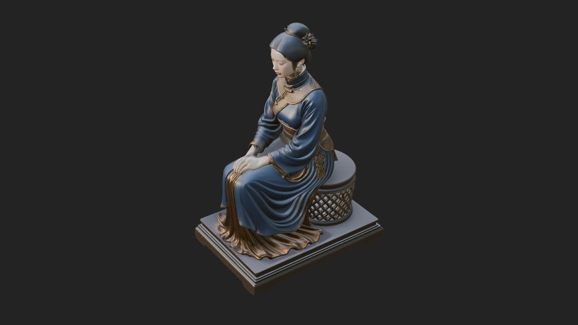Seated Hanfu Lady Statue Design 4 3D Print Model 3D Model