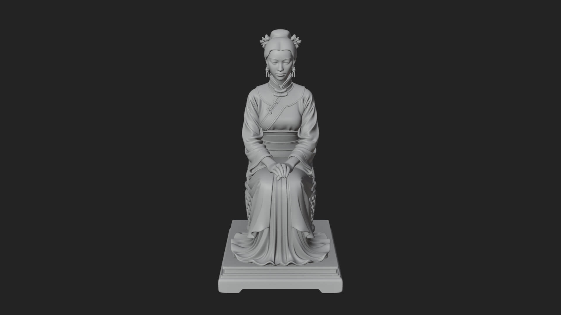 Seated Hanfu Lady Statue Design 4 3D Print Model 3D Model