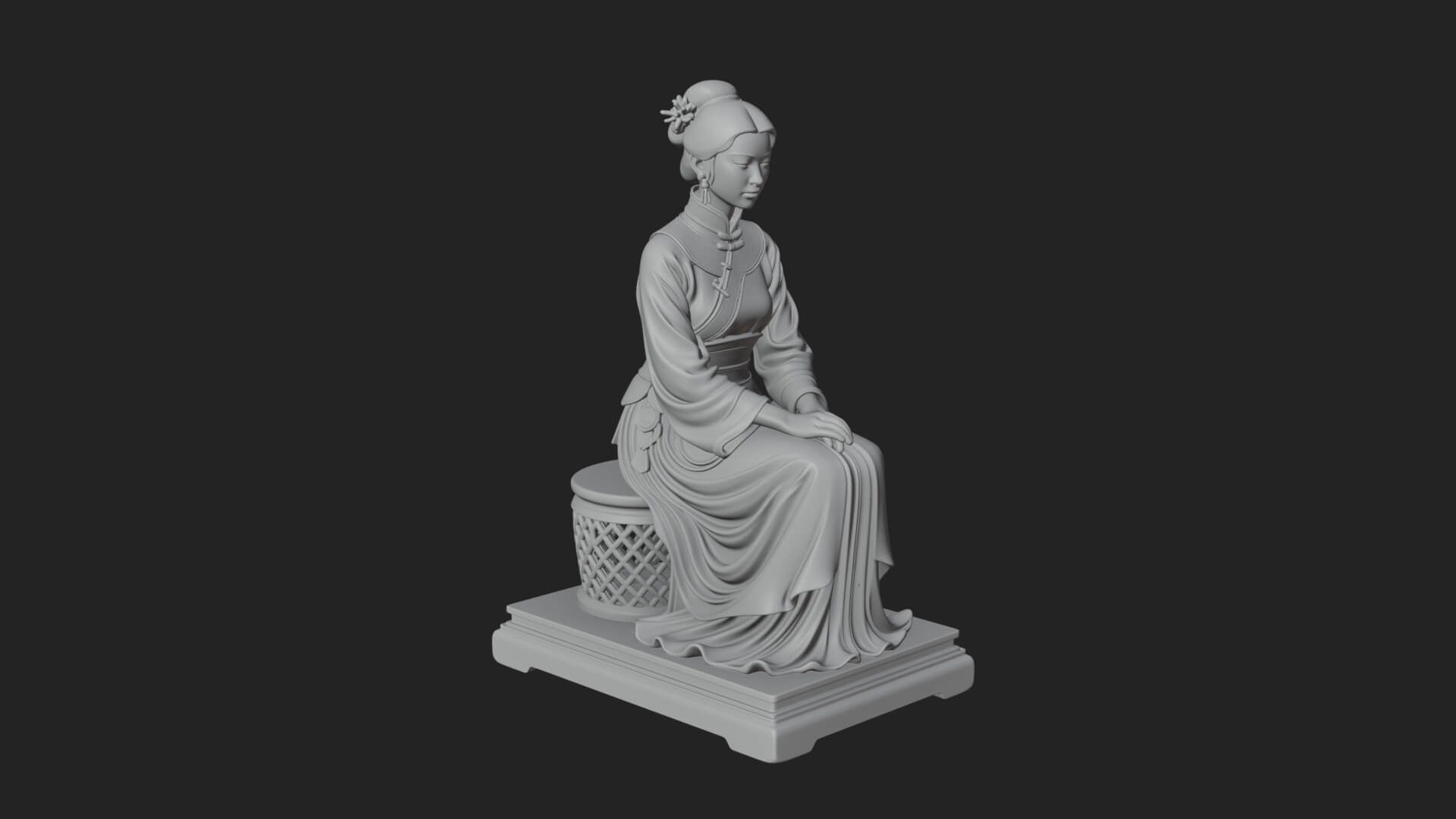 Seated Hanfu Lady Statue Design 4 3D Print Model 3D Model