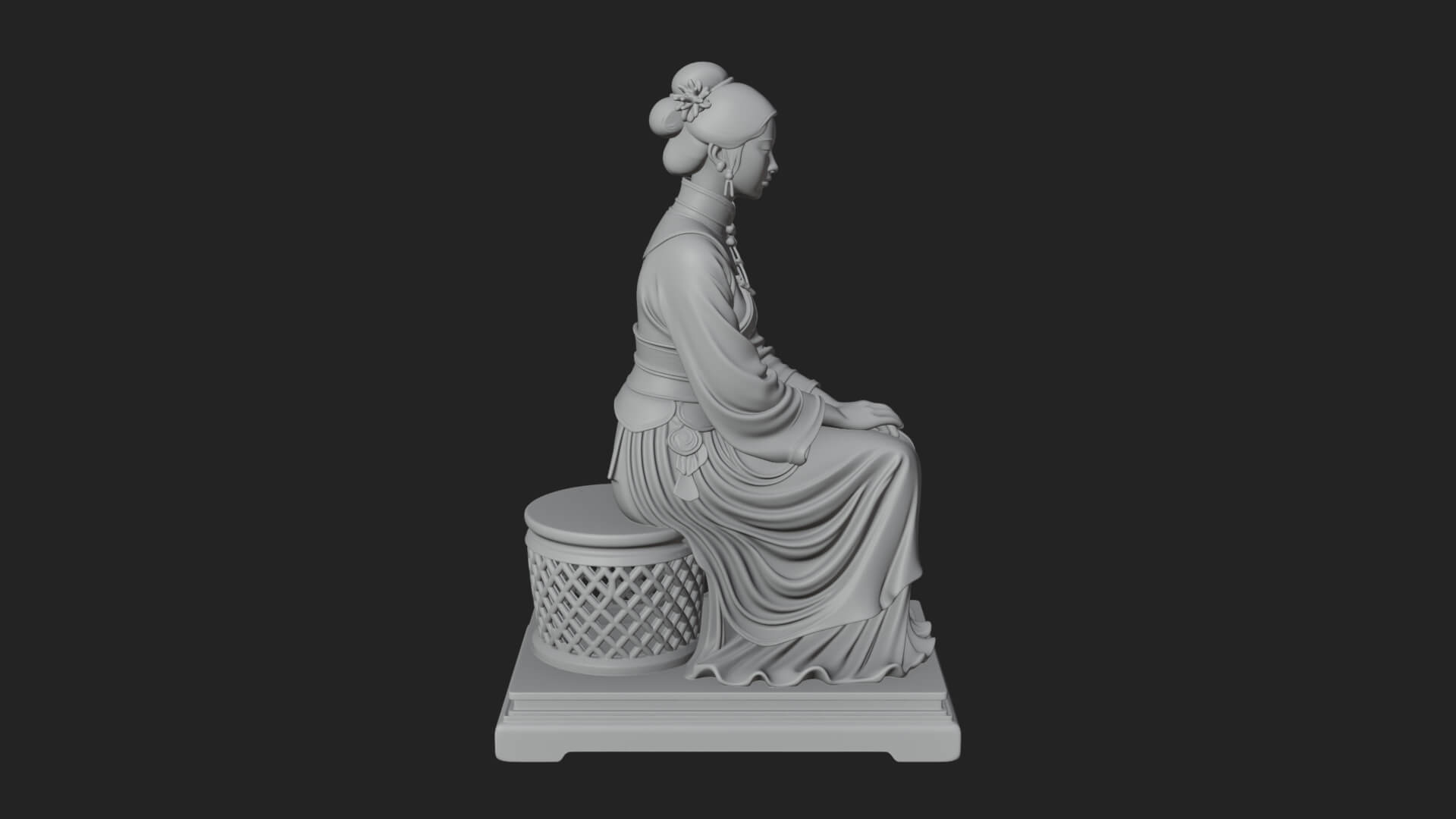 Seated Hanfu Lady Statue Design 4 3D Print Model 3D Model
