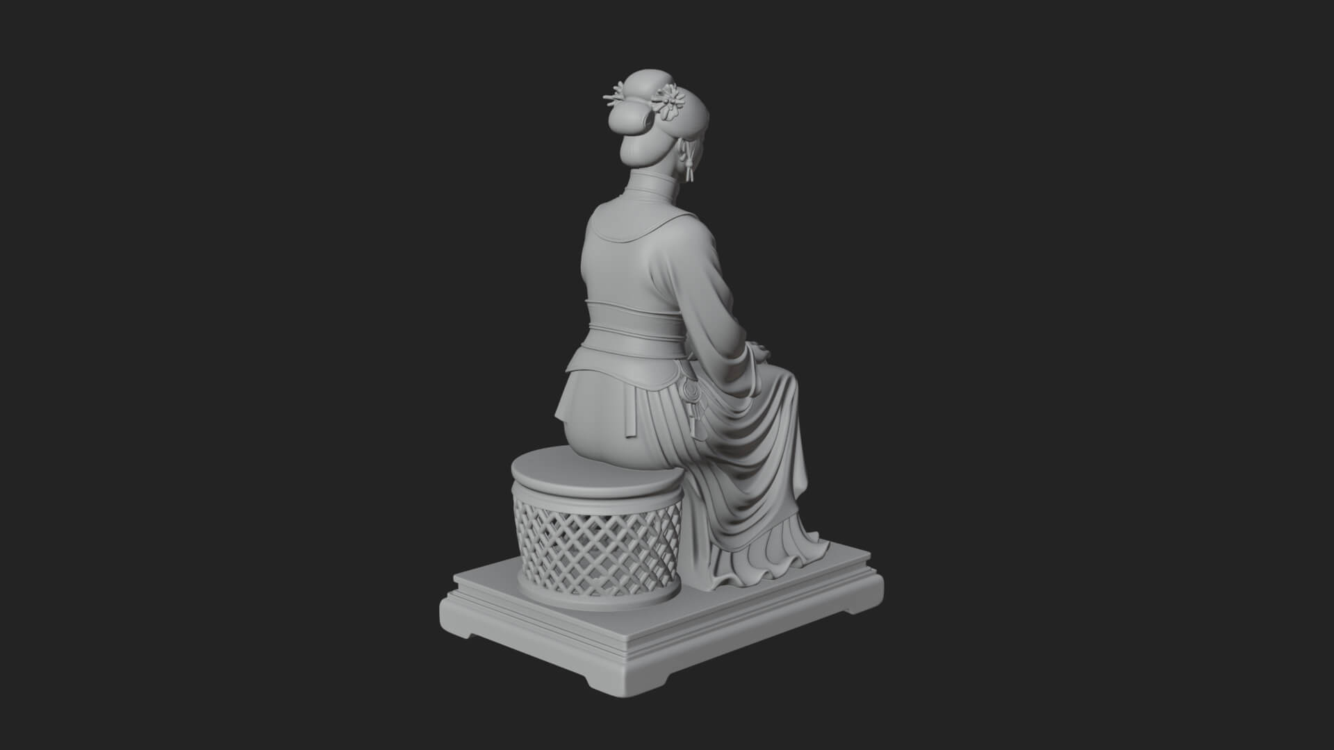 Seated Hanfu Lady Statue Design 4 3D Print Model 3D Model
