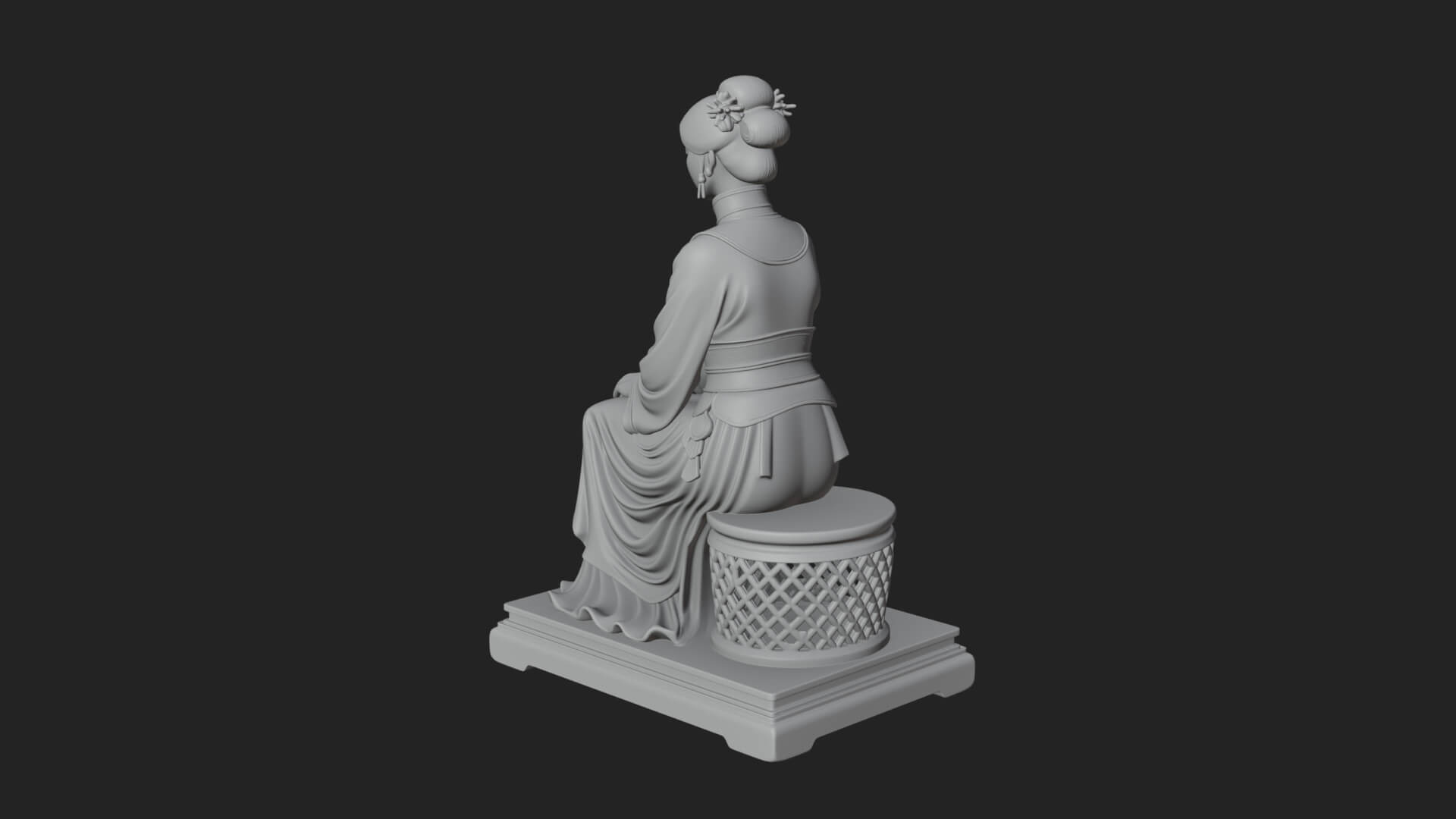 Seated Hanfu Lady Statue Design 4 3D Print Model 3D Model