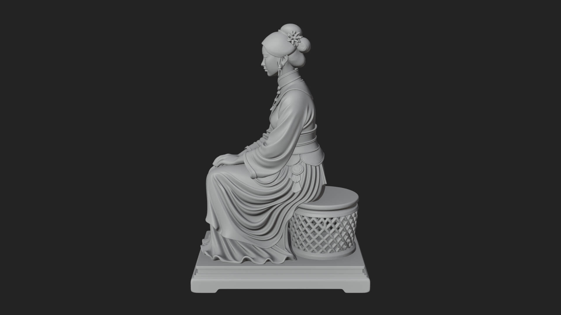 Seated Hanfu Lady Statue Design 4 3D Print Model 3D Model
