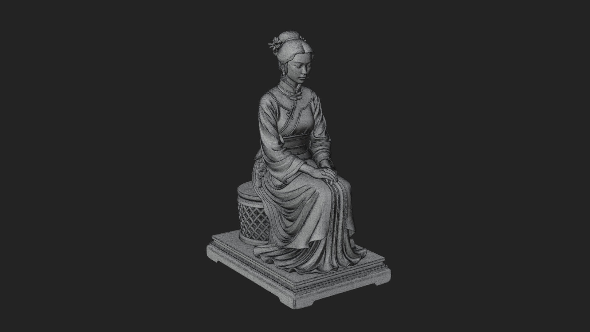 Seated Hanfu Lady Statue Design 4 3D Print Model 3D Model