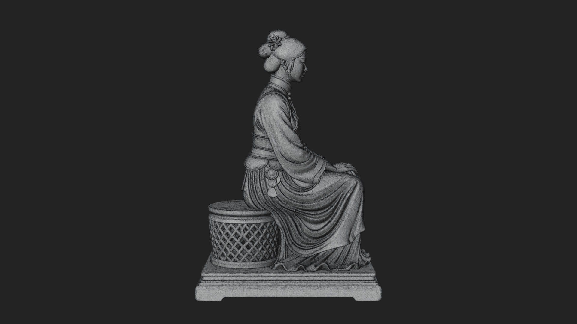 Seated Hanfu Lady Statue Design 4 3D Print Model 3D Model