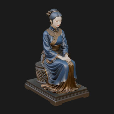 Seated Hanfu Lady Statue Design 4 3D Print Model