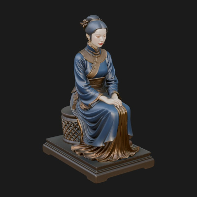 Seated Hanfu Lady Statue Design 4 3D Print Model