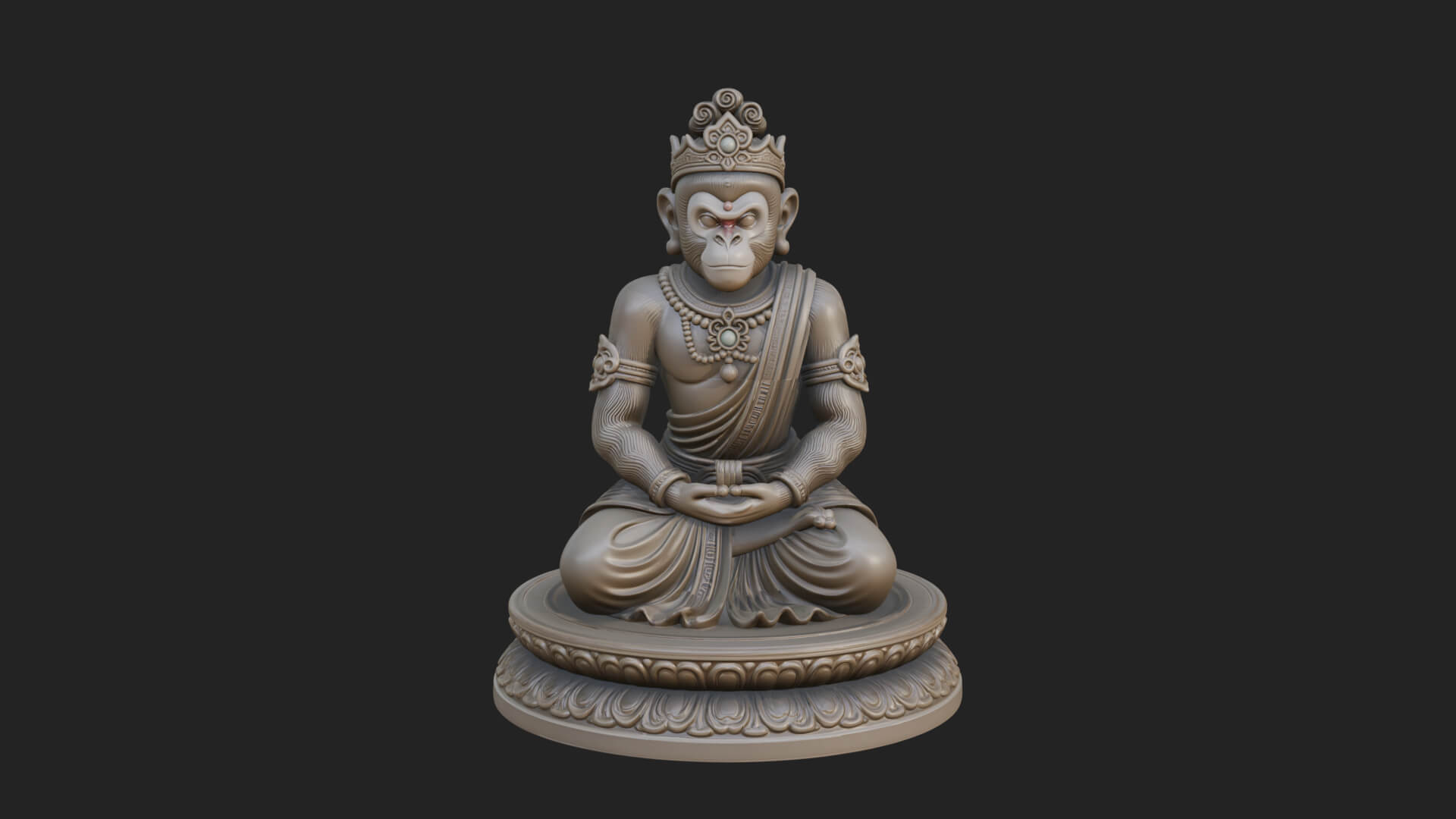 Seated Monkey King Statue Design 1 3D Print Model 3D Model