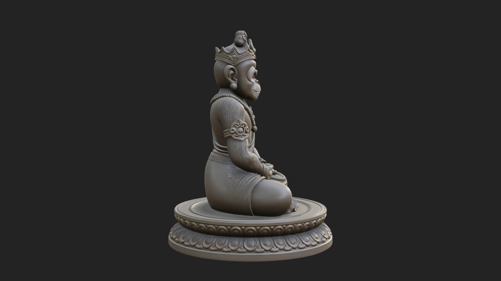 Seated Monkey King Statue Design 1 3D Print Model 3D Model