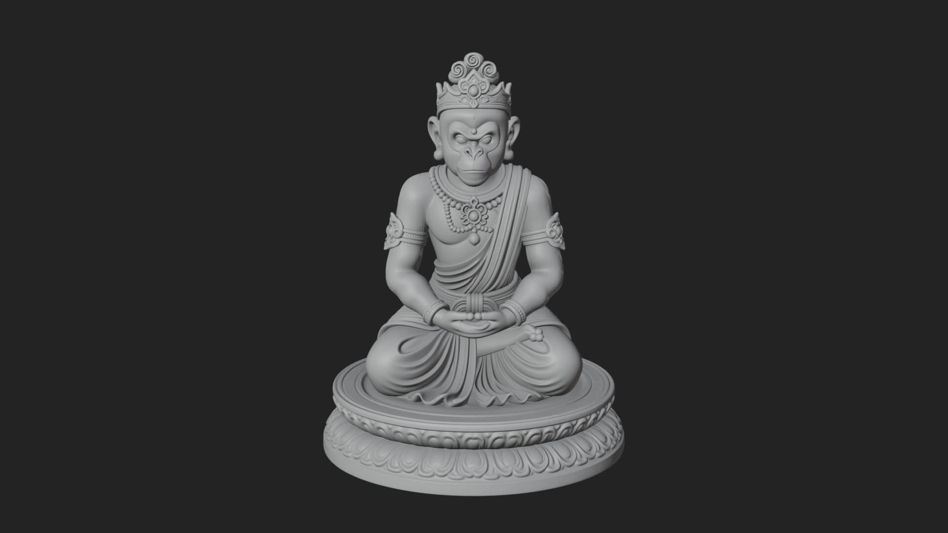 Seated Monkey King Statue Design 1 3D Print Model 3D Model