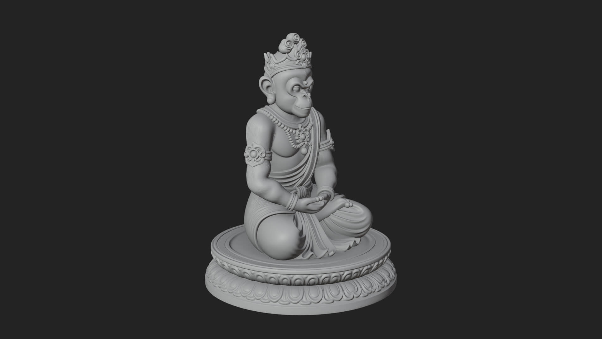 Seated Monkey King Statue Design 1 3D Print Model 3D Model