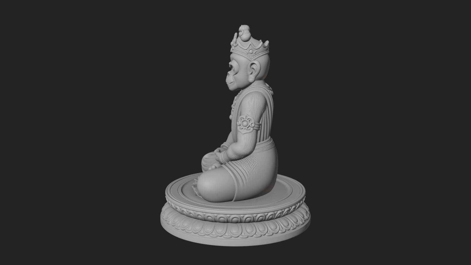 Seated Monkey King Statue Design 1 3D Print Model 3D Model