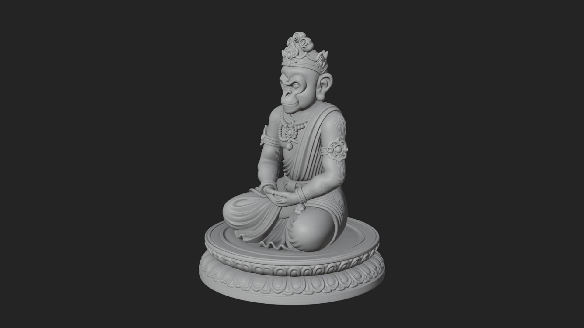 Seated Monkey King Statue Design 1 3D Print Model 3D Model