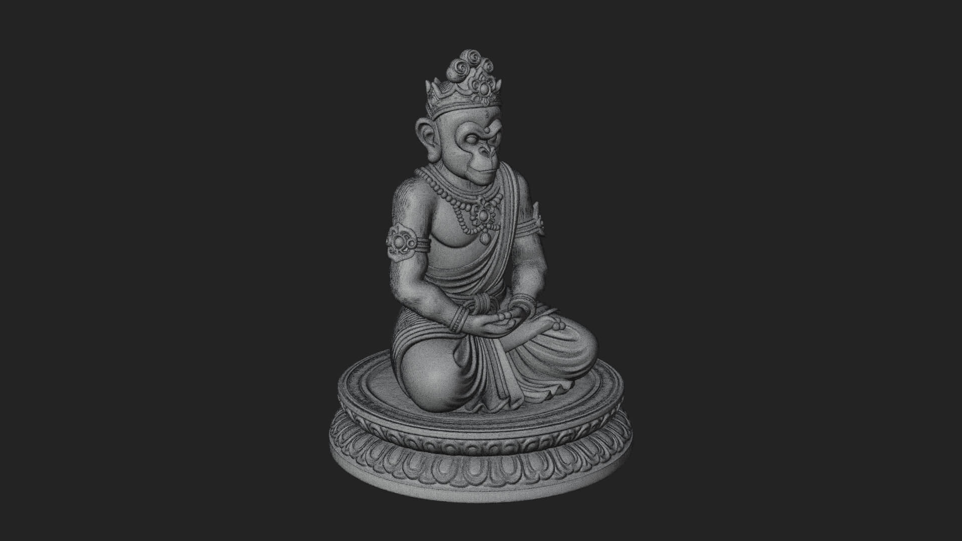 Seated Monkey King Statue Design 1 3D Print Model 3D Model