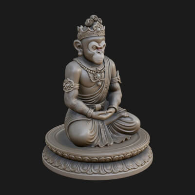 Seated Monkey King Statue Design 1 3D Print Model