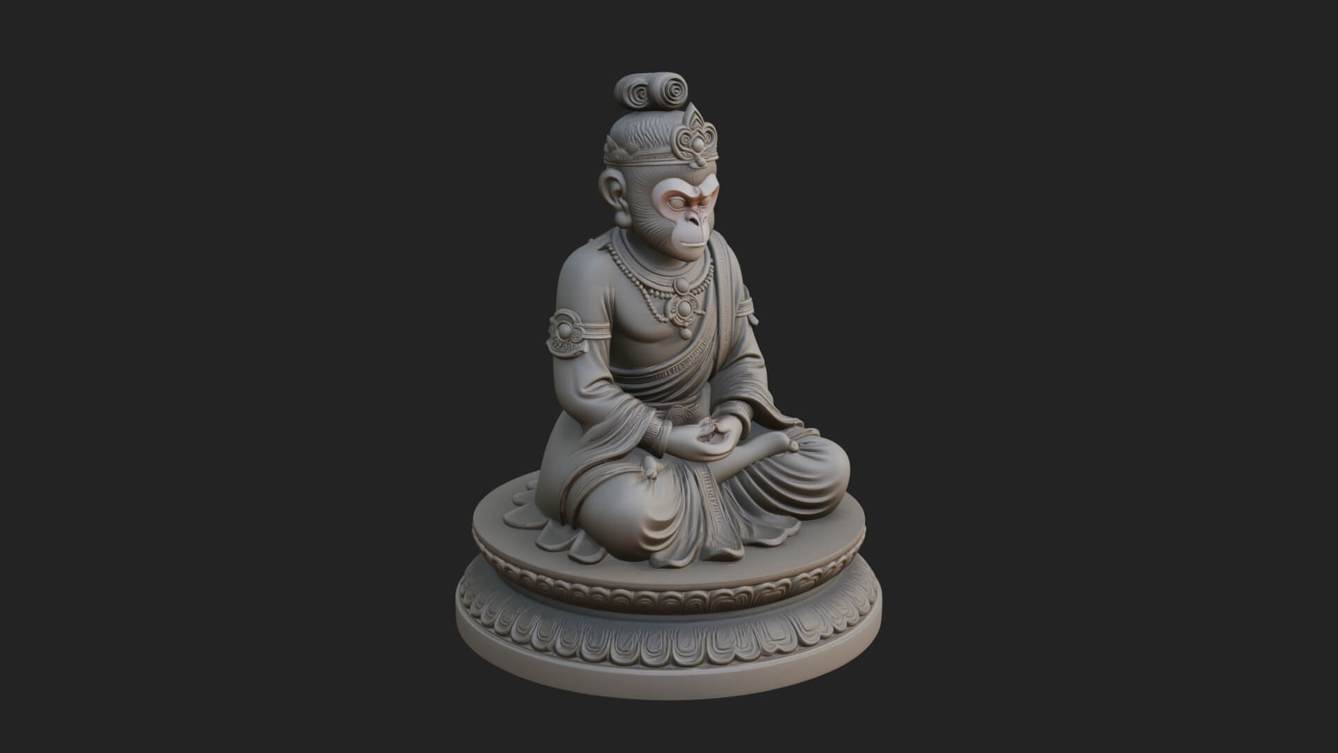 Seated Monkey King Statue Design 2 3D Print Model 3D Model